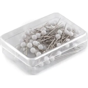 Špendlíky s plastovou hlavičkou délka 32 mm bílé, střední, nikl