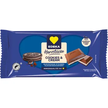 Čokoláda Edeka COOKIES CREAM mléčná čokoláda se sušenkami a krémem 90g - originál z Německa