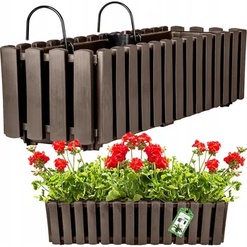 Květináč ZÁVĚSNÝ KVĚTINÁČ KVĚTINÁČ, PLOT, BALKONOVÝ TRUHLÍK NA ZÁBRADLÍ, HNĚDÝ 58 cm