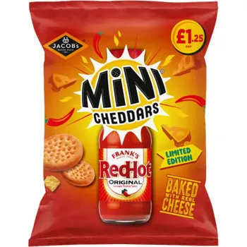 Jacob's Mini Cheddar pšeničné sušenky s příchutí omáčky Frank's RedHot 90 g