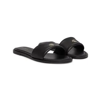 Dámské pantofle Nazouváky Calvin Klein Round Flat Sndl Lth Bar Hw 2 HW0HW02925 Černá 38