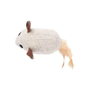 Flamingo hračka pro kočku myš 17 x 6 x 4,8 cm se šantou a peřím, textil, béžová