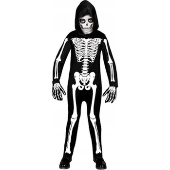 Karnevalový kostým KOSTÝM OVERAL S KAPUCÍ S KAPUCÍ KOSTLIVÁ HALLOWEEN 128