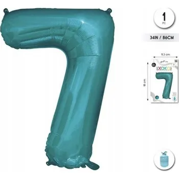 Balónek Fóliový balónek tyrkysový číslice 7, velikost 34''/86 cm
