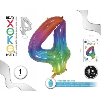 Balónek Fóliový balónek - vícebarevný - číslice 4, 110 cm (42'')