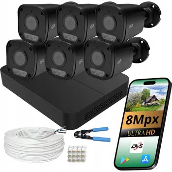 IP kamera ČERNÁ SADA IP PoE KAMER 6 Kamer 4K 8Mpx DVS MONITOROVACÍ SYSTÉM PRO DŮM UHD
