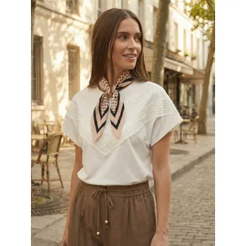 Dámské tričko Sinsay - Bavlněné tričko s ažurovými detaily - krémová - 561DO-01X - 561DO-01X-L