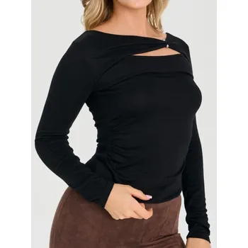 Oblečení a móda Sinsay - Viskózová halenka s ozdobným výstřihem - černá - 575HC-99X - 575HC-99X-XXS