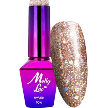 Přípravek na nehty Hybridní lak MOLLYLAC 10g Queens Of Life Rose Gold Třpytky Částečky Č.33