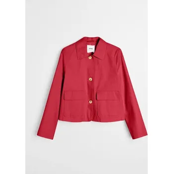 Dámský kabát Sinsay - Bavlněná bunda s límečkem a keprovým zakončením - červená - 345HC-33X - 345HC-33X-L