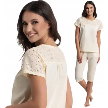 Dámské pyžamo Dámské bavlněné pyžamo 100% bavlna, 3/4 kalhoty, prolamovaný vzor MORAJ XL