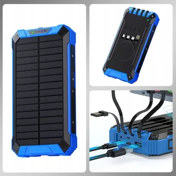 Powerbanka SOLÁRNÍ POWERBANKA 10000MAH 4 USB KABELY LED SVÍTILNA VODĚODOLNÁ