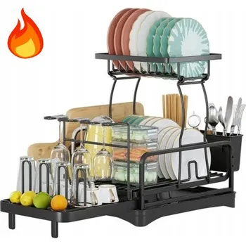 Odkapávač na nádobí SUSZARKA NA NÁDOBÍ DVOUÚROVŇOVÁ ODKAPÁVAČ NA TALÍŘE 44x31.5x14 ČERNÁ