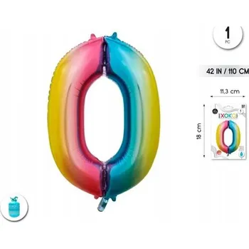 Balónek Fóliový balónek vícebarevný - číslice 0, velikost 42''/110 cm