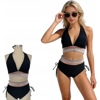 Dámské plavky DVOUDÍLNÉ PLAVKY S VYSOKÝM PASEM BOHO BIKINI NA ZAVAZOVÁNÍ L