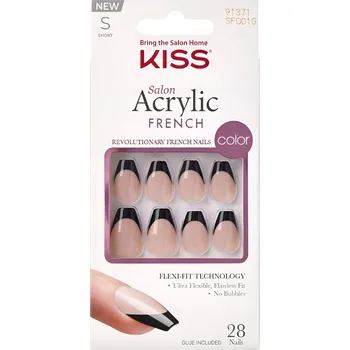 Umělé nehty Umělé nehty černé francouzské SF001 Salon Acrylic French Kiss 28 kusů