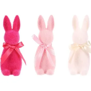 Velikonoční dekorace Zajíc - figurka na postavení, semiš, mix 3 barev, cena za 1 ks