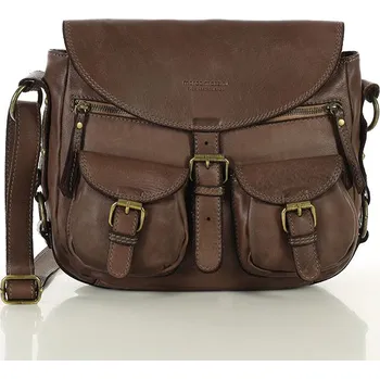 Kabelka Marco Mazzini Kožená brašna s kapsami MAZZINI ručně vyrobená; hnědá