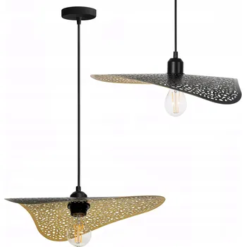ZÁVĚSNÉ STROPNÍ SVÍTIDLO KOVOVÉ PROLAMOVANÉ ČERNÉ ZLATÁ STAROŽITNÁ ÚPRAVA