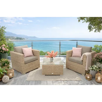 Zahradní sestava DEOKORK Ratanová variabilní sestava MALIBU pro 2 osoby (cappuccino)