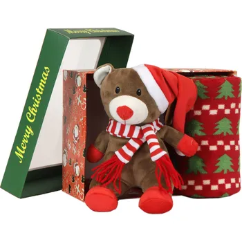 plyšák Vánoční plyšový medvídek s dekou v dárkové krabičce