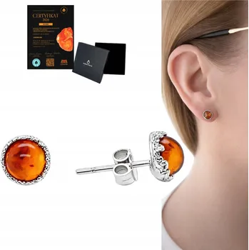 Náušnice Stříbrné náušnice z BURSZTYNEM TYČINKY STŘÍBRO 925 jemné ŠROUBKY FILM