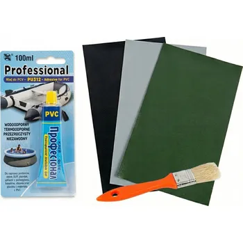 Průmyslové lepidlo LEPIDLO PU-312 100 ml + ZÁPLATA 3 kusy 15x30cm OPRAVNÁ SADA RAFT BAZÉN