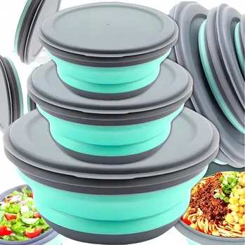 Miska pro psa MISKY SKLÁDACÍ SILIKONOVÉ MISKY S VÍČKY - TURISTICKÁ SADA 3ks