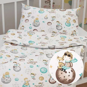 Povlečení Biante Sandra Malý princ na bílém hnědé 2dílné 90 x 120, 40 x 60 cm zipový uzávěr