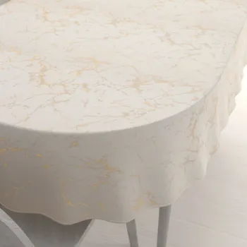 ubrus Dekorační oválný ubrus Parma PM-115 Zlatý mramor na béžovém 50x100 cm