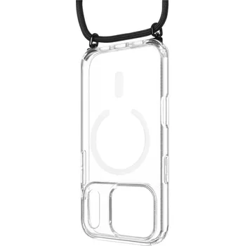 Pouzdro na mobilní telefon Pouzdro FIXED MagPure Neck s černou šňůrkou na krk pro Apple iPhone 17 Pro