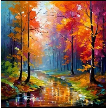 Obraz DIAMANTOVÁ MOZAIKA ŘEKA NA PODZIM KREATIVNÍ VÝŠIVKA 30X40 CM