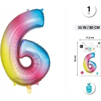 Balónek Fóliový balónek - vícebarevný - číslice 6, 32''/80 cm