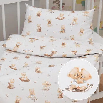Povlečení Dětské bavlněné povlečení do postýlky Sandra SA-732 Medvědí miminka na bílém Do postýlky 90x140 a 40x60 cm
