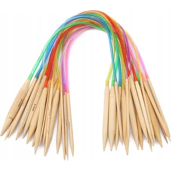 Jehlice Bambusové jehlice na pletení s lankem Kufer 80 cm, sada 18 kusů