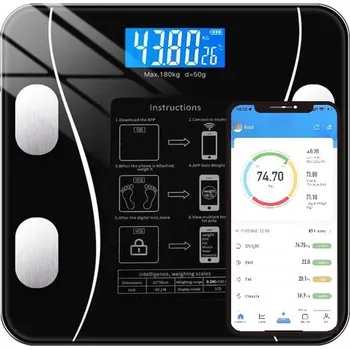 Osobní váha ANALYTICKÁ KOUPELNOVÁ VÁHA SLIM 180KG SMART 17v1 ANDROID iOS BATERIE!
