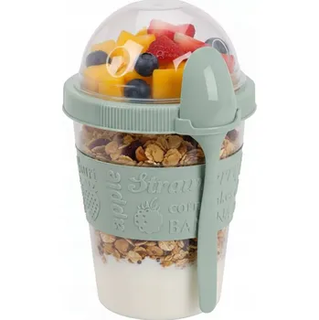 Dóza na potraviny Svačinový box / Nádoba na jogurt, müsli + lžička 600ml - ideální na ovesnou kaši