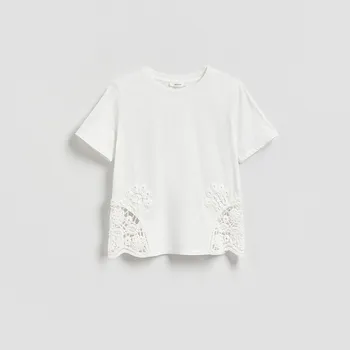 Dámské tričko Reserved - Tričko zdobené ažurou - bílá - 249HT-00X - 249HT-00X-XL