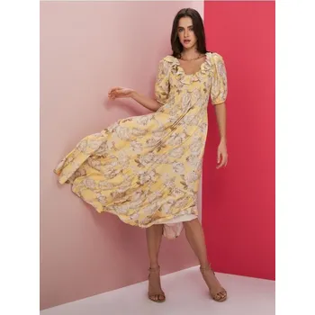 Dámské šaty Sinsay - Midi šaty s nadýchanými rukávy a řasením - vícebarevná - 290GY-MLC - 290GY-MLC-S