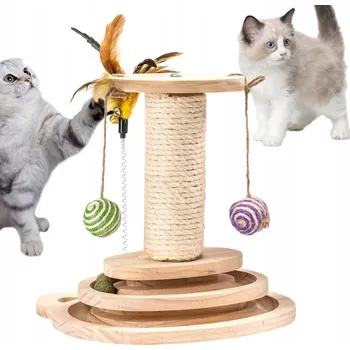 ŠKRABADLO PRO KOČKY SLOUPEK NA ŠKRÁBÁNÍ HRAČKA VĚŽ 4V1 PÉŘÍČKO A MÍČKY KULIČKY
