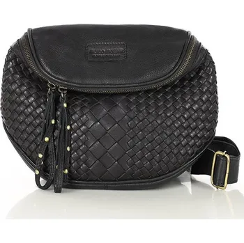 Kabelka Marco Mazzini Kožená messenger taška se širokým popruhem MAZZINI; černá