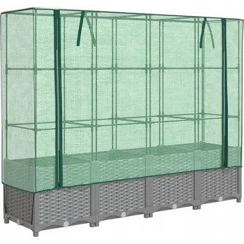 Vyvýšený záhon Vyvýšený záhon se skleníkem, vzhled ratanu, 160x40x138 cm
