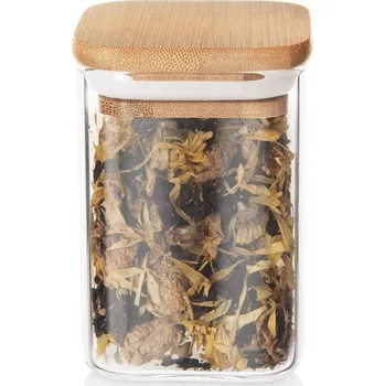 Dóza na potraviny Skleněná dóza s bambusovým víkem, vzduchotěsná, na potraviny a sypké produkty, 200 ml
