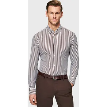 Pánská košile Hnědá pánská pruhovaná košile s nylonem Pako Lorente vel S