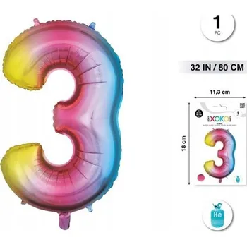 Balónek Fóliový balónek číslice 3 - duhový gradient, 80 cm