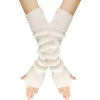 Rukavice Dlouhé rukavice bez prstů pletené 55cm Bílé