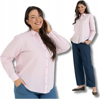 Dámská košile DÁMSKÁ BAVLNĚNÁ KOŠILE 100% KLASICKÁ ROZEPÍNACÍ S PROUŽKY RŮŽOVÁ M