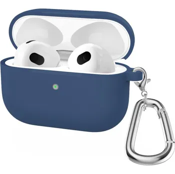Pouzdro na mobilní telefon Silikonový obal s karabinou pro AirPods 3 - tmavě modrý
