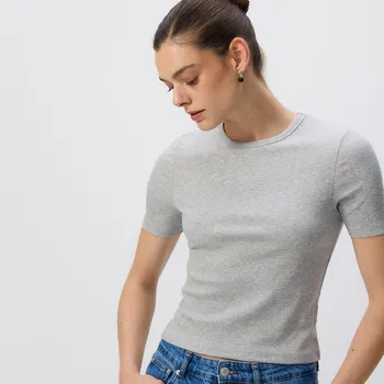 Reserved - Tričko z&nbsp;žebrovaného úpletu - světle šedá - 169IT-09M - 169IT-09M-XS