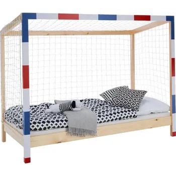 Postel Bezpečná Montessori postel KASTE z masivní borovice, 90x200, přírodní/bílá/modrá/červená